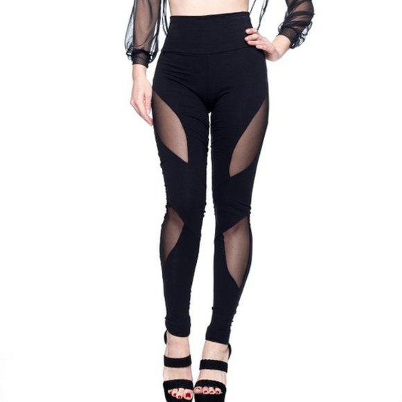 Ladies High Waisted Leggings with Mesh Detail - Picture 1 of 7